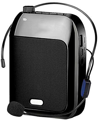 Portable Voice Amplifier 15W Voice Loudspeaker with Wired Microphone Headset, Black Speaker with Amp Powerful Mini for Teachers, Tour Guide, Training, Presentation, Coaches (Wired)