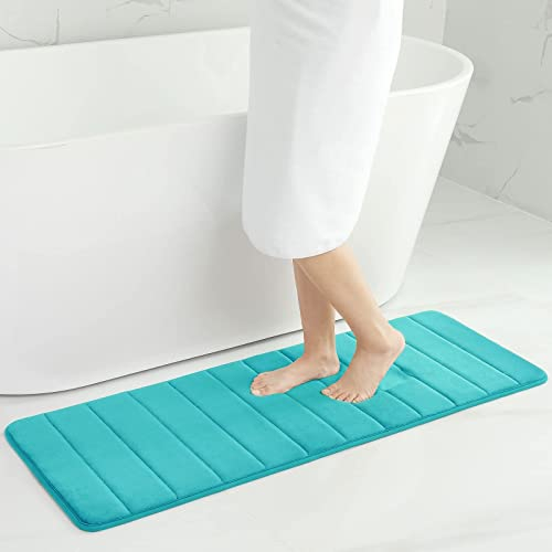 Homaxy Memory Foam Badezimmer Badteppich Saugfähige Rutschfester Badvorleger Waschbar Badematte - 43 x 120 cm, Pfau Grün
