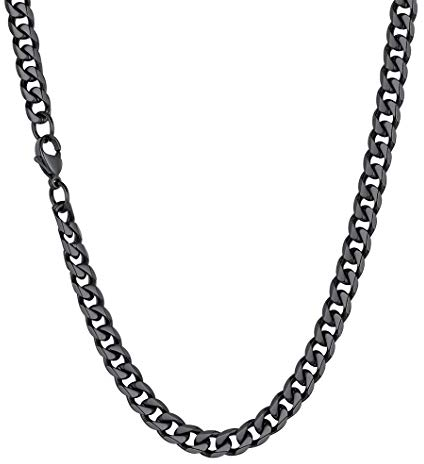 Richsteel schwarz Panzerkette Halskette 6mm breit 55cm lang Cuban Link Chain massive Gliederkette Punk Herren Jungen Kette für Freunden Ehemann
