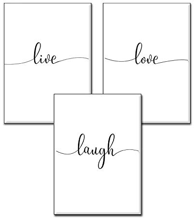 4Good Wandbilder Wohnzimmer als lustige Sprüche, Motivations Bilder fürs Büro oder die Küche, Bild mit Spruch als Schlafzimmer Poster ohne Rahmen (life-laugh-love, A3)