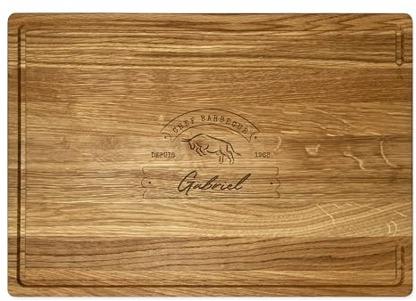 LOOXIS Personalisiertes Premium Schneidebrett mit Namen graviert – 40x30 cm, Eichenholz, Saftrille, Steakbrett, Charcuterie Board – Geschenkidee Männer, Frauen, Vatertag, Muttertag, Einzug – Motiv 7