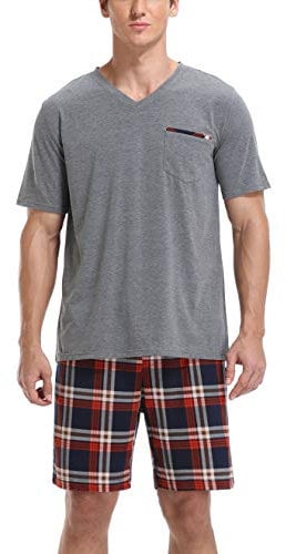 Vlazom Ensembles de Pyjama Homme été Pyjama Homme Haut avec à Carreaux Les Poches Pantalon ,XL,Style A-bleu