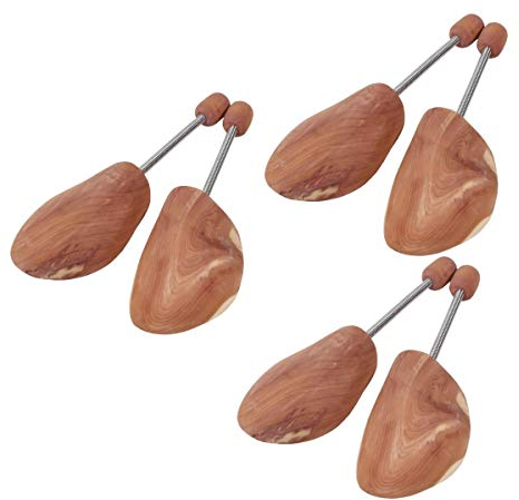 DELFA 3 paia di tenditori per scarpe in legno di cedro con molla a spirale in metallo, per ogni scarpa, Rosso / marrone, 44W / 45L