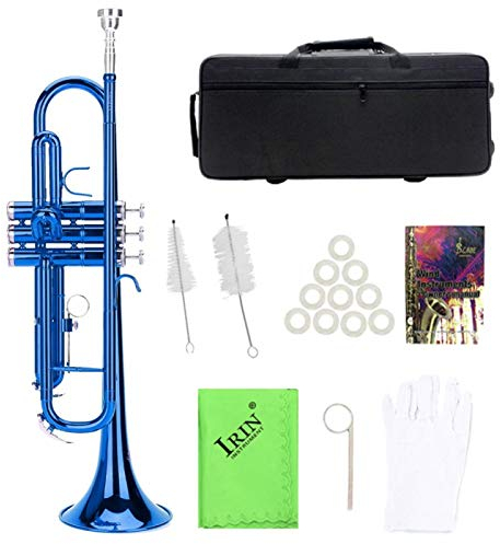 Trompete, professionelle Trompete, professionelles Blastrompetenmusik-Blasinstrument mit Hilfswerkzeugen für Anfänger(Blau)