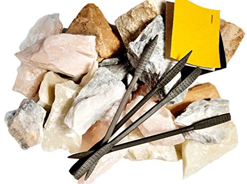 artdee® Speckstein Set mit 4 Raspeln – 5 kg Specksteine und Werkzeug zum Schnitzen und Feilen – einfache Bearbeitung für Anfänger und Profis – Speckstein Schmuck kreieren