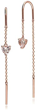 Morganite Heart Threader Earrings in 9ct Rose Gold