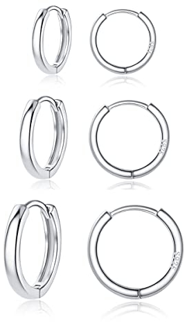 Zolkamery Creolen Silber 925 Ohrringe für Damen, 3 Paare 925 Sterling Silber Creolen Ohrringe Set, Klein Schlafen Huggie Kreolen Creolen Ohrringe, Unisex Silber Creolen Ohrringe Set in 11 13 15mm