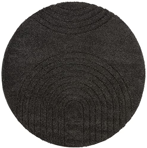 Mint Rugs Teppich Fergus Rund Hochflor Wohnzimmer-Teppich Weich Flauschig Langflor Shaggy Flokati Skandi Design für Küche Flur oder Schlafzimmer Hoch-Tief Struktur Dunkelgrau ø160 cm