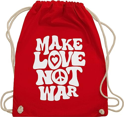 Turnbeutel Rucksack - Sprüche Statement - Make love not war weiß - Unisize - Rot - stoffbeutel mit kordelzug peace baumwolle stofftaschen taschen tasche beutel statements zeichen stofftasche