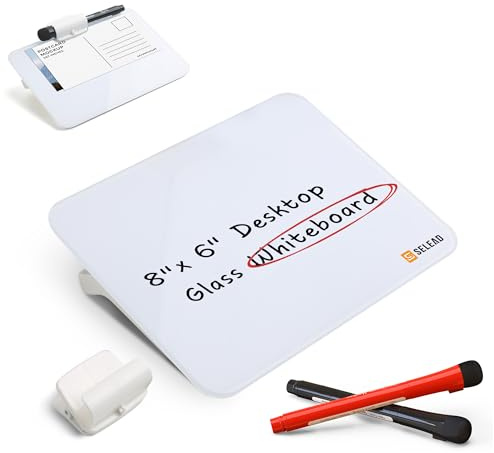 SELEAD Kleines Whiteboard, trocken abwischbar, 20,3 x 15,2 cm, für den Schreibtisch, Glas-Klemmbrett