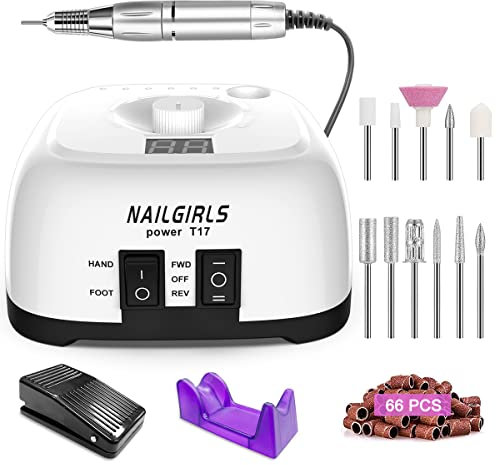 NAILGIRLS 11 in 1 Tornio per unghie in acrilico, per unghie con schermo e pedale, a bassa vibrazione professionale per unghie per manicure e pedicure