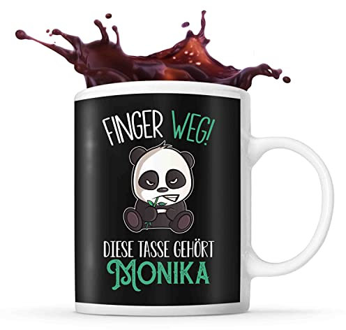Tasse Monika | Finger Weg! Diese Tasse gehört | Vorname Panda Tasse mit Spruch lustig Fun Tasse Geschenkidee fürs Büro zum Geburtstag Jubiläum Kaffeetasse Bürotasse