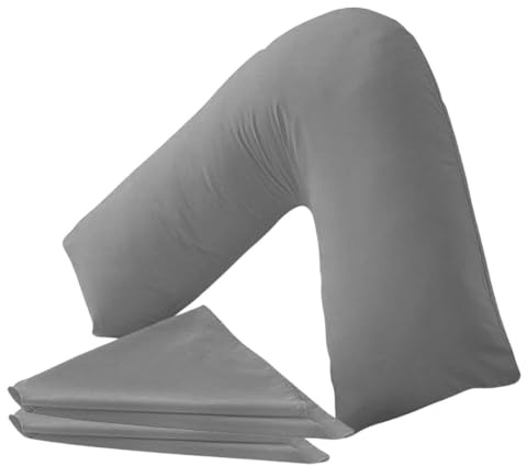 KANAK V Shaped Pillowcase Grey,Plain Polycotton Back & Neck Support V Pillow case cover - Orthopaedic/Pregnancy/Nursing Pillow Cover Only - Grey
