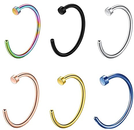 AMDXD Magnet Piercing Nase 20 Gauge, Edelstahl Knorpel Creolen C 6MM/ 8MM/ 10MM/ 12MM, Lippen Nase Brust Piercingschmuck für Frauen, 6pcs