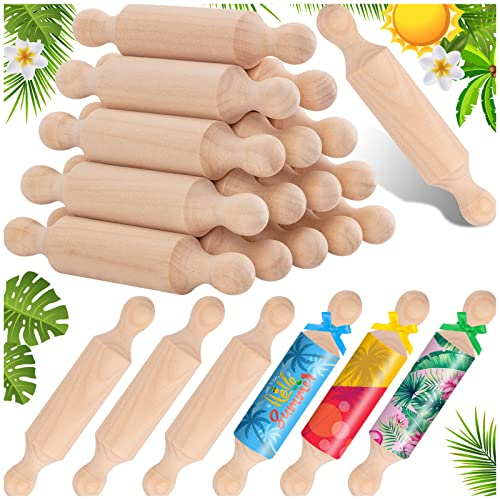 20PCS Mini Rolling Pins for Crafts, Small Wooden Dough Roller for Children in the Kitchen Baking and Imaginative Play, Wooden Tiered Tray Decorative for Halloween and Christmas Presents (4.1 Inches)