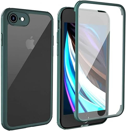 Leedia 360 Grad Hülle Kompatibel mit iPhone SE 2020 Hülle Ganzkörper Eingebauter Glas Displayschutzfolie Stoßfest iPhone SE 2022 Schutzhülle Transparent Handyhülle für iPhone 8/SE3/SE2 4.7 Grün