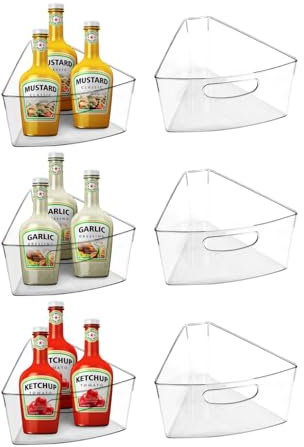 URALFA Lazy Susan Organizer Bins, Corner Cabinet Clear Turntable Organizer, Plastic Corner Kitchen Storage Bins for 26- 28 Diameter Corner Cabinet Lazy Susan, 1/8 Wedge-BPA Free, 6 Pack