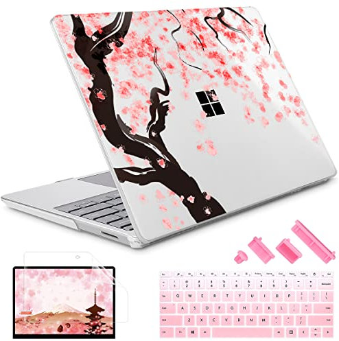 May Chen Compatible with Microsoft Surface Laptop Go 3 Go 2 Go 1 12.4 Inch Model 1943 2013 (2023 2022 2020 Release), Plastic Hard Shell Case with Screen Protector + Keyboard Cover, Cherry Blossom
