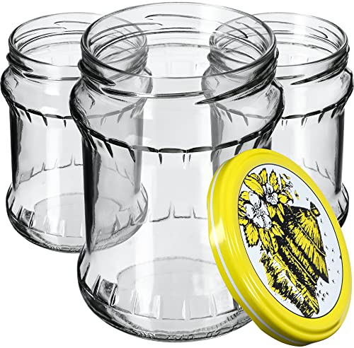 KADAX Bocaux de 500 ml, Pots en Verre avec Couvercle Hermétique de 82mm pour la Conservation des Aliments, Idéals pour Confitures et Miel (Ruche, Lot de 48)