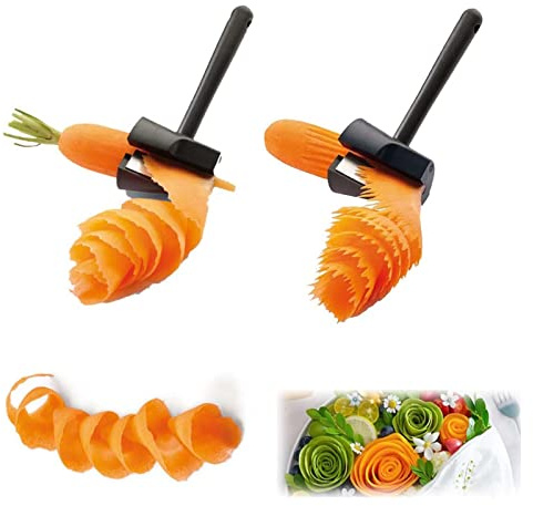 Spiral Funnel Flower Roller,Carrot Curler Peeler,Food-Grade Carrot Curler,Vegetable Flower Roller,Spiral Shredder Slicer,Multi-Functional Vegetable Spiral Slicer for Kitchen Decoration (2PC)