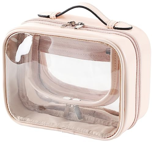 Veki Grande Capacità Borsa Cosmetica Trasparente da Viaggio, Doppia Apertura Borsa per il trucco Trousse Impermeabile per Viaggi, Beauty Case Organizzatore per Donne e Ragazze (Piccolo Rosa)
