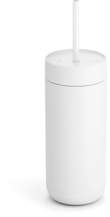 Fellow Carter - Tazza da caffè ghiacciato da viaggio, in acciaio inox, isolata sotto vuoto, con coperchio resistente alle fuoriuscite e paglia, colore: bianco opaco