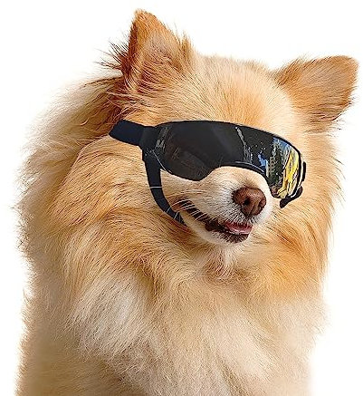 Enjoying Sonnenbrille für Kleine Hunde, UV-Schutz, Winddicht, Beschlagfrei, Hundebrille für Haustiere, Schwarz