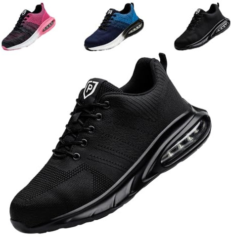Zapatos de Seguridad para Hombre 38 Zapatillas Trabajo Seguridad Mujer con Punta de Acero Ligero Zapatos de Seguridad Deportivos Botas de Seguridad Comodo Transpirable Verano Unisex Negro