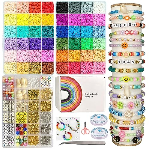 HYTYQDAFA Perlen für Armbänder, 6mm 10000+ Stück Heishi Perlen Set Clay Beads Armbänder Selber Machen mit Smiley Glasperlen, Buchstaben Perlen für Weihnachten,Feiertage, Geburtstage,Partys, Geschenk