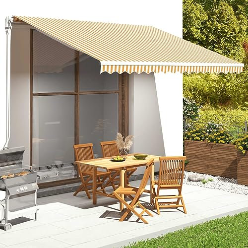 Annlera Tenda Da Sole 450x350 cm Tende Solari Da Balcone Tende Estensibili Da Esterno Tenda Parasole Tenda Da Sole Autoportante Tenda Da Sole A Bracci Giallo E Bianco