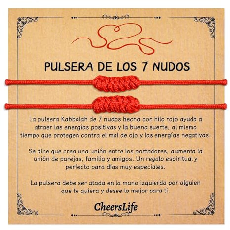 CheersLife 2 Pcs Kabbala Armband 7 Knoten Armband Rotes Armband Schutz Freundschaftsbänder Glücksarmband Für Damen Herren Paare Mutter Tochter Rotes Armband Glück Geschenk Jahrestag Pärchen Armband
