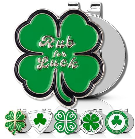 ClubSmith® Lucky Golf Ball Marker with Magnetic Hat Clip, Irish Clover & Shamrock, Premium Alignment Putting Mark, Funny Golf Accessories & Gifts for Men and Women