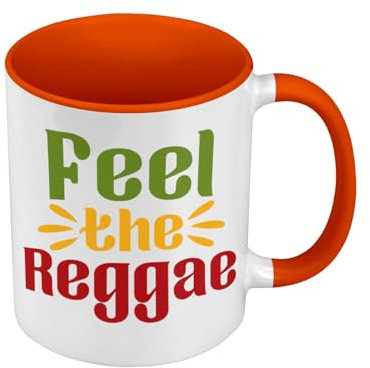 Tasse in Premium-Qualität, Orange – Feel the Reggae Musiker Musiker Instrument Rasta – Tasse mit Henkel und farbigem Innenfutter