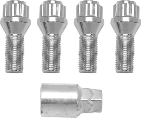 Konuooer 4X Set di bulloni per cerchioni, antifurto, compatibili con A1 A3 A4 A5 Jetta Golf Touran Seat Vivaro X3 X5 M14 x 1,5 28 mm con 1 chiavi