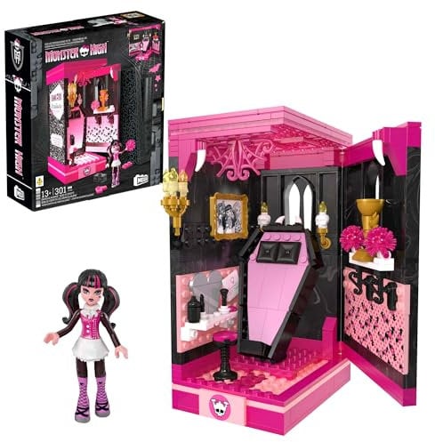 MEGA Monster High Actionfigur-Bauset Draculauras Spuk-Buch-Gruft mit 301 Teilen, Bücherecke für Sammler, HXJ88