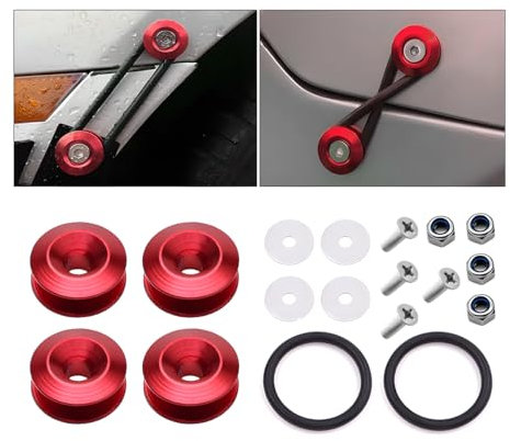 JNNJ Rondella Paraurti Auto, Kit Fissaggio Sgancio Rapido Paraurti, Tronco in Alluminio a Sgancio Rapido Auto Bumper per Paraurti Anteriori Posteriori, Coperchi Bagagliaio, Boccaporto(Rosso)