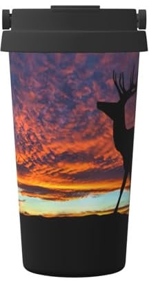Red Deer Bull Elk Sunset Travel Coffee Mug W/Slider Lid | 20oz Spill Proof Stainless Steel Coffee Tumbler with Lid Coffee Mug