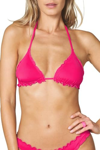 Goldenpoint Donna Costume da Bagno Tinta Unita, Parte Alta del Bikini, Triangolo Scorrevole con Priletta e Imbottitura Removibile in Microfibra Soft Touch Tinta Unita, Colore Fucsia, Taglia 4