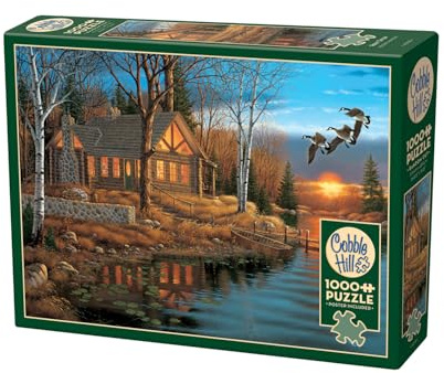 Cobble Hill 3840198 Blockhütte am See, 1000 Teile Puzzle inkl. Puzzleposter für Erwachsene und Kinder ab 12 Jahren, Landschaftspuzzle, Blockhaus