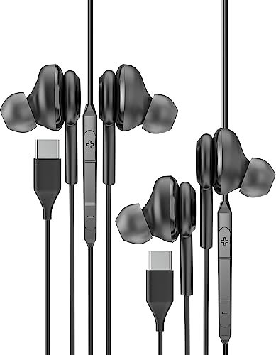 USB C Headphone with Microphone (2 Pack) Earbud Wired Type C Jack Noise Cancelling Headset Compatible for Samsung Galaxy S20 S21 S22 S23 Ultra Note 10 20 Z Flip Fold A8s for Pixel Android