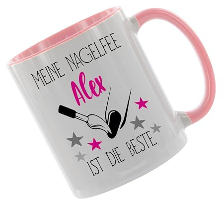 Crealuxe Kaffeetasse - Meine Nagelfee Wunschname ist die Beste - Spruchtasse, Bürotasse, bedruckte Keramiktasse, Hochwertige Kaffeetasse, Tasse personalisiert mit Name/Spruch (Rosa)