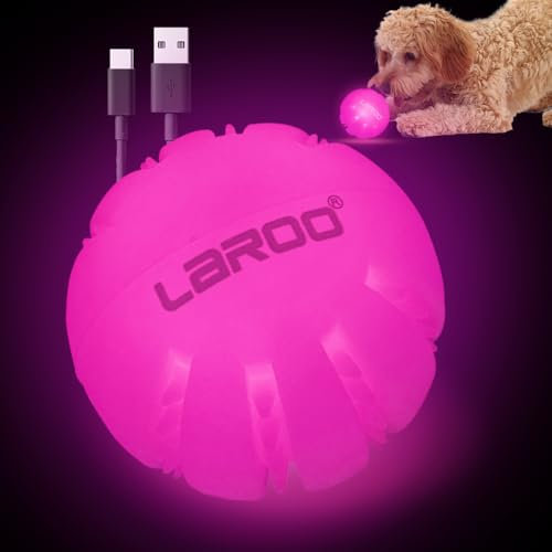 LaRoo LED Hundebälle,Haustier Hunde Spielzeug Ball Silikon Leuchtendes mit USB Wiederaufladbarem Glühen in der Dunkelheit Hund Ball Zähne Reiniger Training Kugel für Hunde Spielen (Rosa)