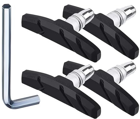 V Brake Pads, 2 Pairs of Bike Brake Pads,70mm V Brake Blocks (with Hex Nuts and Washers), Universal Bike Brake Pads, 1 PC Allen Wrench, for Road Bikes Mountain Bikes(Black)