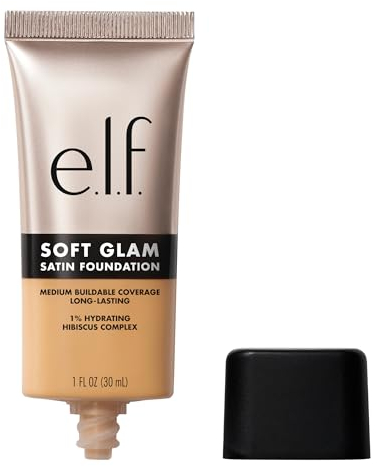 e.l.f. Soft Glam Satin Foundation, Mittlere Deckkraft, Langanhaltend & Aufbaubar, Für ein Glattes, Satinartiges Finish, Vegan & Tierversuchsfrei, 30 Medium Warm