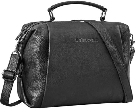 STILORD 'Vera' Vintage Leder Umhängetasche Damen Handtasche klein Echtleder Tasche Retro Damenhandtaschen Antik Schultertasche Echtleder, Farbe:obsidian schwarz