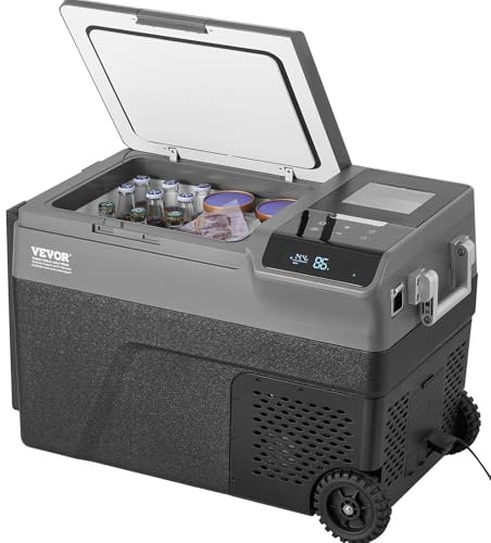 VEVOR Portable Car Fridge with Ice Making Function, 12V Car Cool Box, 35L Single Zone Freezer, -20°C to 20°C Adjustable Temperature, with Wheels for Camping, Car, RV