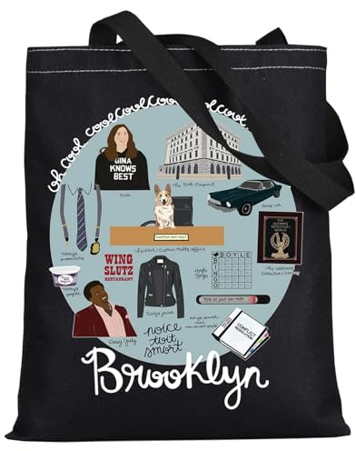 LEVLO Brooklyn 99 Sac fourre-tout en toile – Cadeau pour les fans de TV Gina et Jake réutilisable, Brooklyn Cabas Noir, Medium