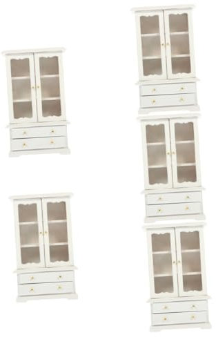TOYANDONA 5St Puppenhausmöbel Miniaturschrank Miniatursachen Puppenzubehör Mini-Laptop Puppenhaus-Dekoration Spielzeugmöbel Mini-Bücherregal aus Holz Küchenminiaturen hölzern Weiß