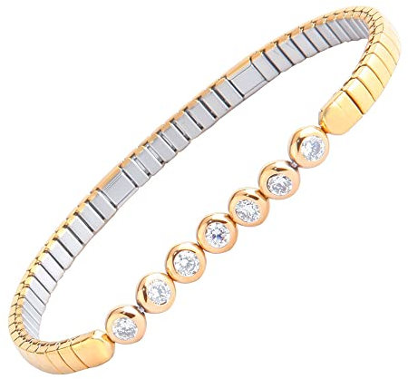 HAQI Magnetarmband für Damen Edelstahl Elastisches Armband Energie Magnetfeldtherapie Arthritis Schmuck Dehnbar (Gold-18cm)