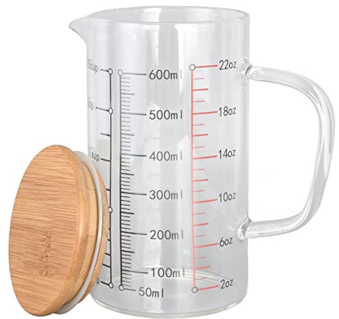 OPPWONG Taza Medidora de Vidrio, Taza Medidora de café de Vidrio, Boquilla en Forma de V, Tazas Medidoras de Vidrio, Taza Medidora de Vidrio con Escala Transparente para Agua, Vino,